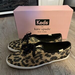 kate spade Keds Leopard Print Glitter Sneakers - Gold/Black cheetah 8.5 woman’s